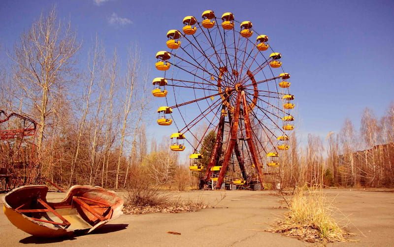 Spooky abandoned fairground ride in Chernobyl in Ukraine