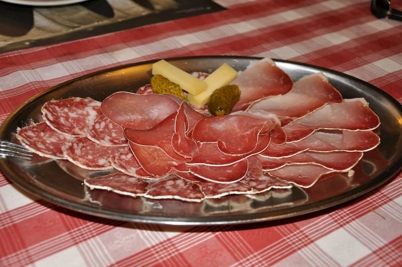 Plate of Italian proscuitto in Umbria