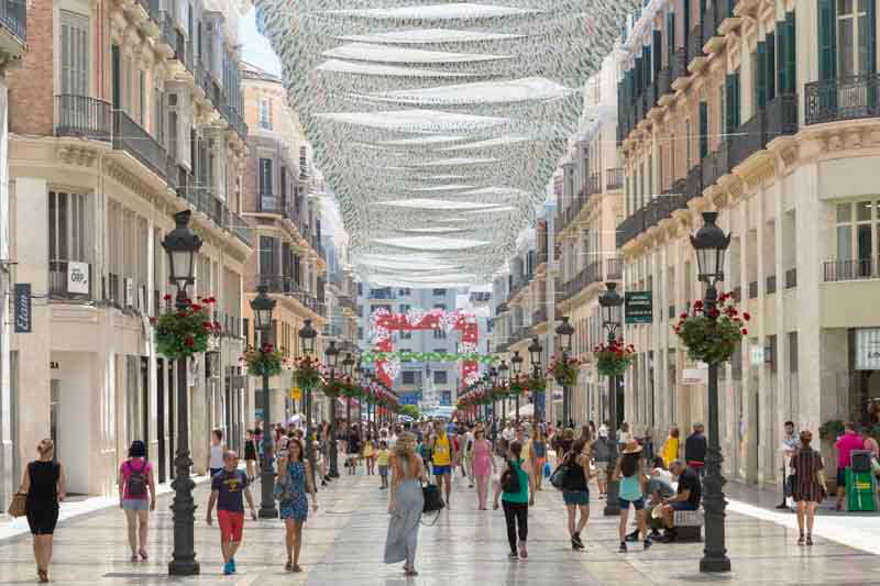 The famous shopping street of Calle Marques de Larios in Malaga in Spain