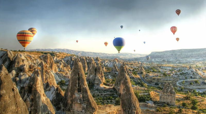 Hot air balloons in Cappadocia in Turkey