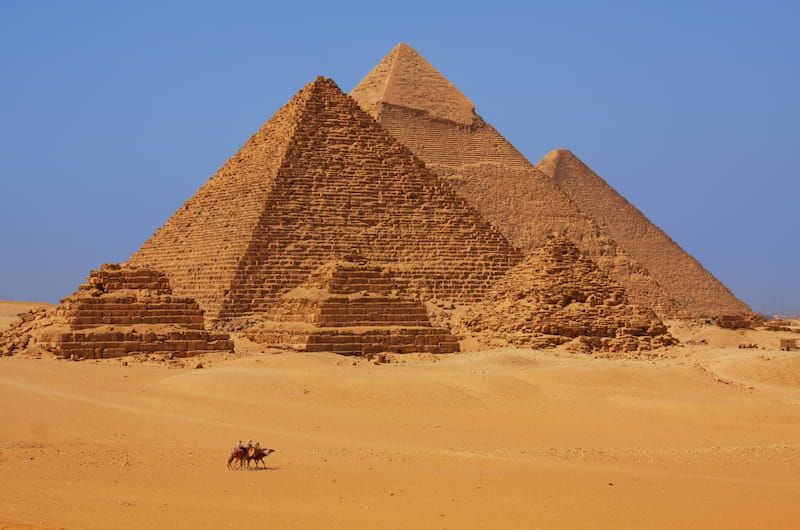 The pyramids of Giza in a desert in Egypt