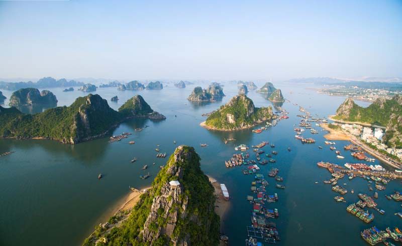 Stunning limestone peaks of Ha Long Bay in Vietnam