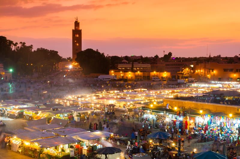 Jemaa el Fna Square in Marrakech at sunset