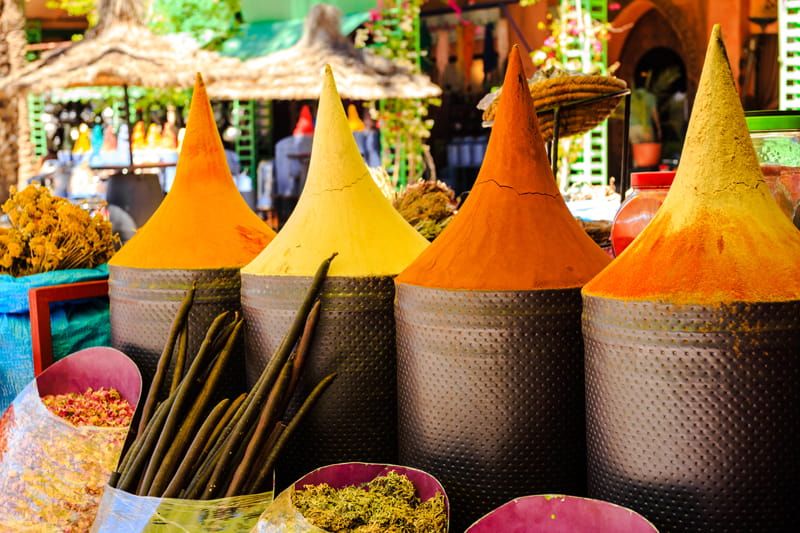 Colourful spice market in Marrakech