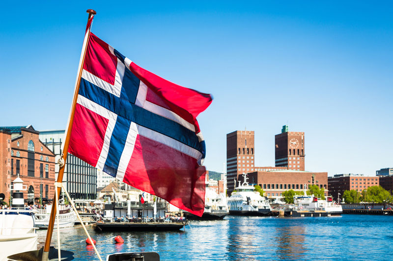Norwegian flag flying in Oslo