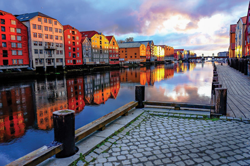 The trendy city of Trondheim adn its waterways in Norway