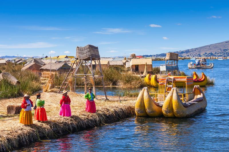 The floating Uros islands of Lake Titicaca in Peru
