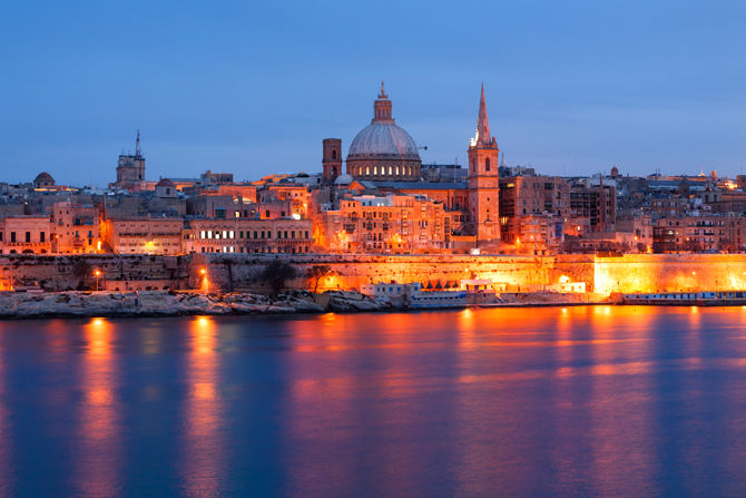 Bright lights of Valletta at night