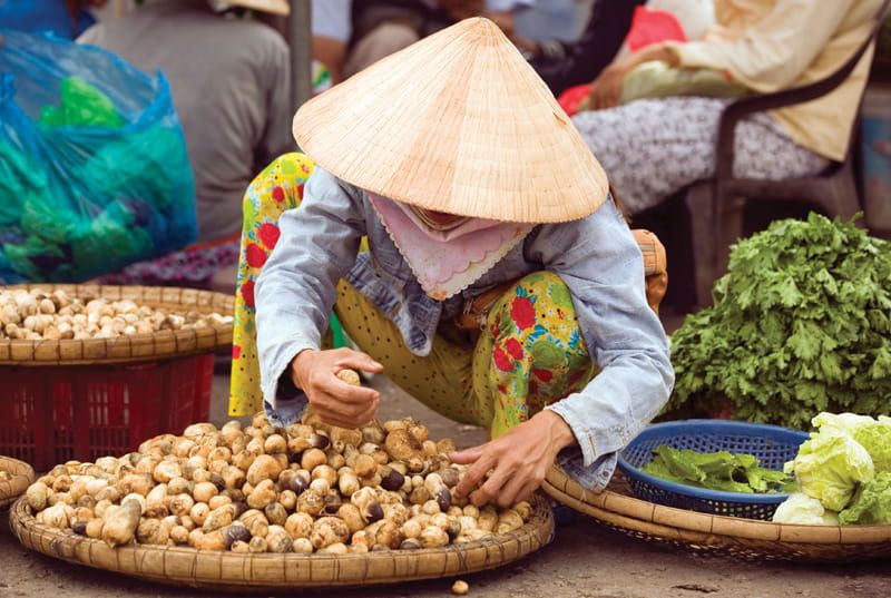 Vietnamese woman at a street market in Hanoi