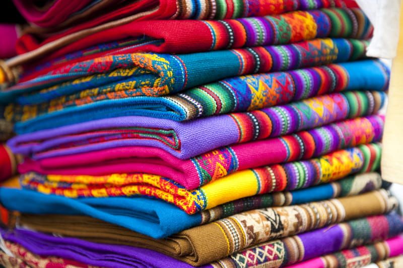 Colourful Peruvian textiles at a market