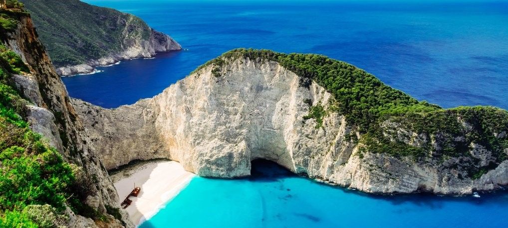 Famous Navagio beach with shipwreck on Zakynthos island in Greece